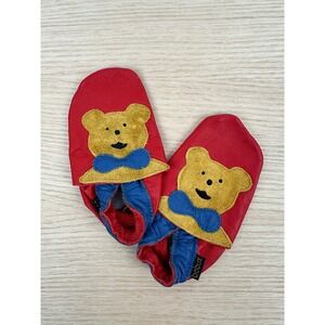 Bobux Baby Red Leather Slippers M Teddy‎ Bear Applique Shoes